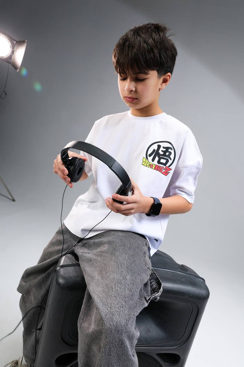 Boys Oversized Graphic T-Shirt – White Short Sleeve Casual Streetwear Tee