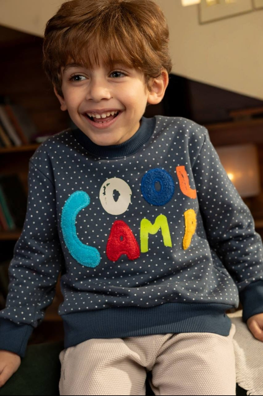 Kids’ Printed Sweatshirt – Colorful “Cool Camp” Design, Long Sleeve Casual Top
