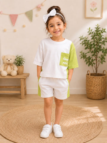 Girls Graphic T-Shirt & Denim Skirt Set – White Summer Casual Outfit (Copy 5)