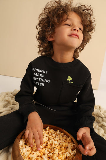 Kids’ Snoopy Black Sweatshirt & Jogger Pants Set – Casual 2-Piece Outfit
