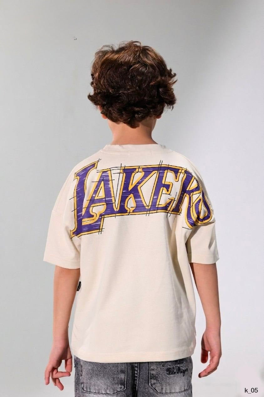 Kids Oversized Graphic T-Shirt – Soft Cotton Crew Neck Tee with Sports-Inspired Logo Print