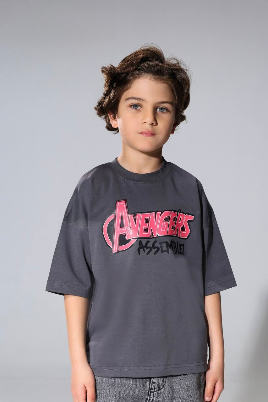 Kids Avengers Graphic Oversized T-Shirt – Soft Cotton Casual Tee for Boys