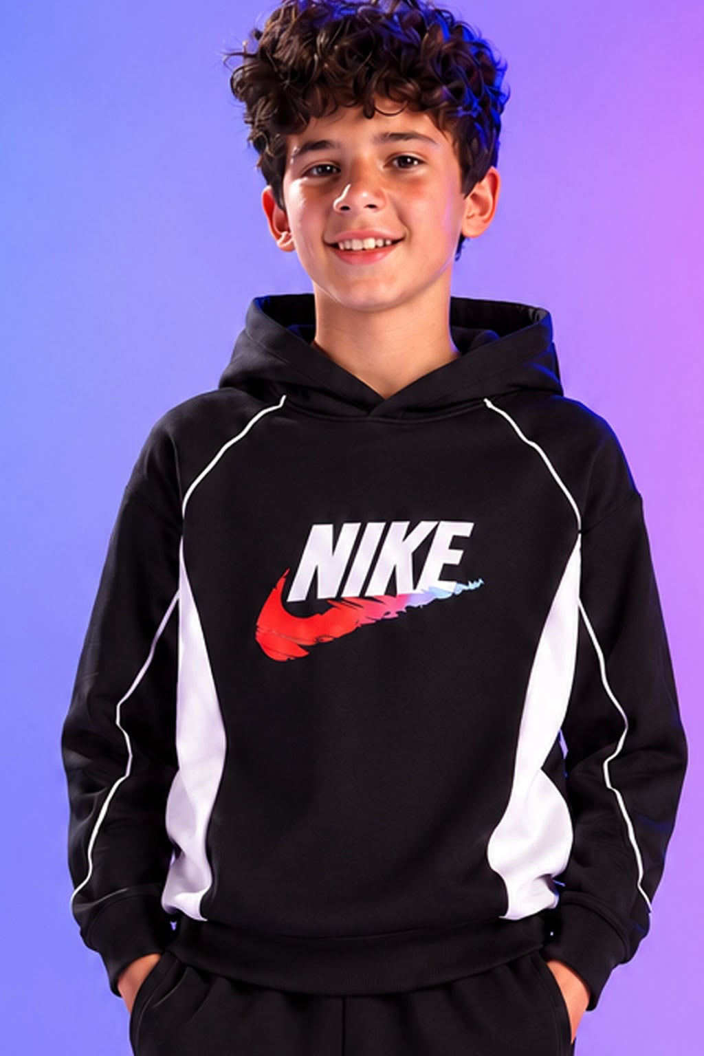 Boys’ Black and White Hooded Tracksuit Set – Sporty Sweatshirt and Jogger Pants
