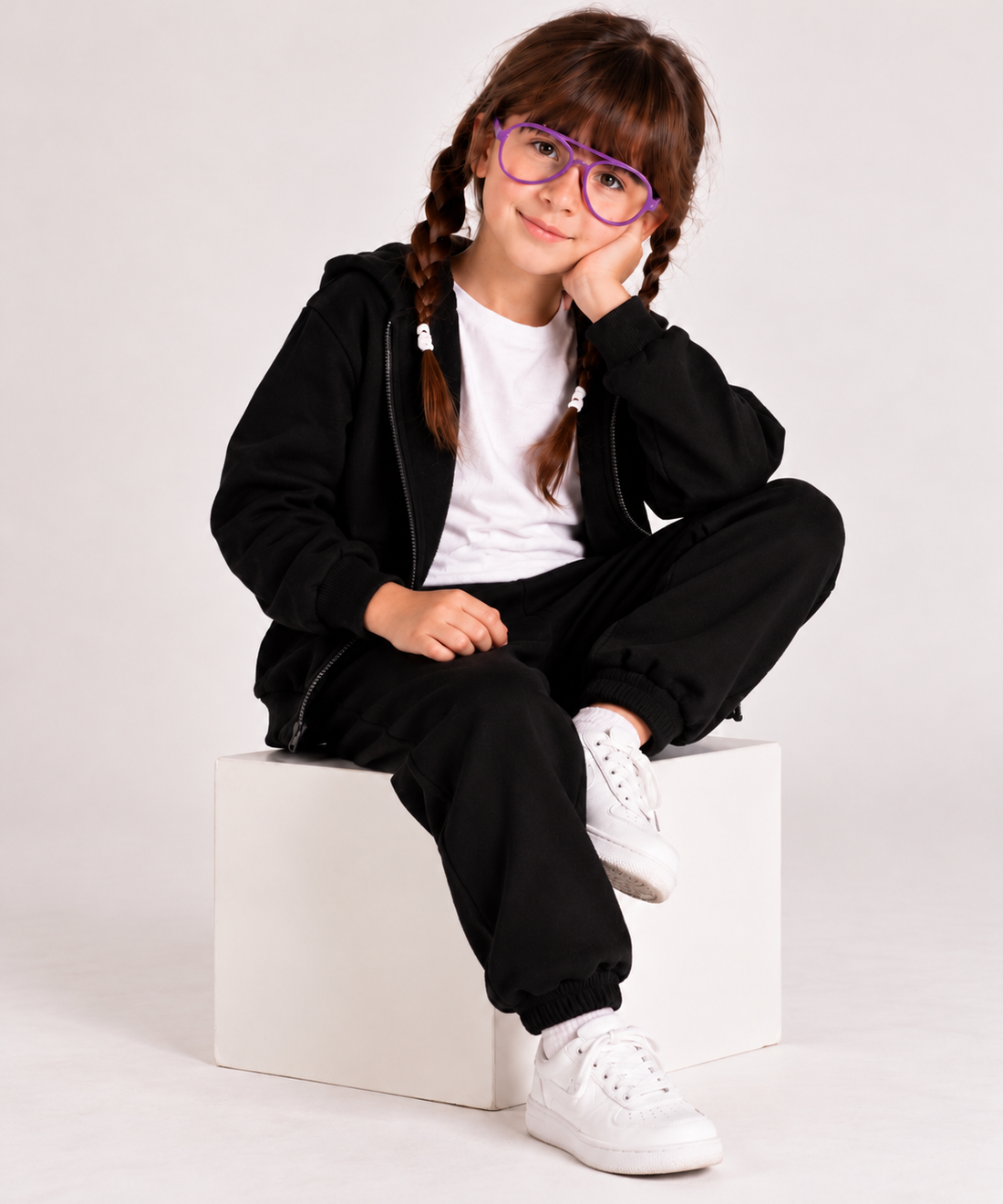 Kids’ Black Zip-Up Hoodie – Comfortable Casual School Hoodie