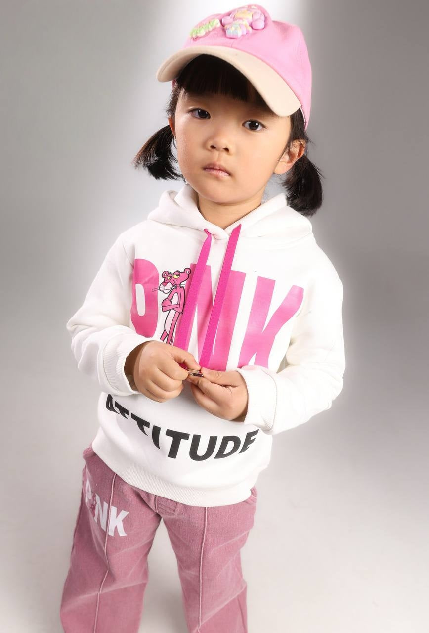 Girls’ Pink Graphic Hoodie & Wide-Leg Pants Set – Casual Kids’ Outfit