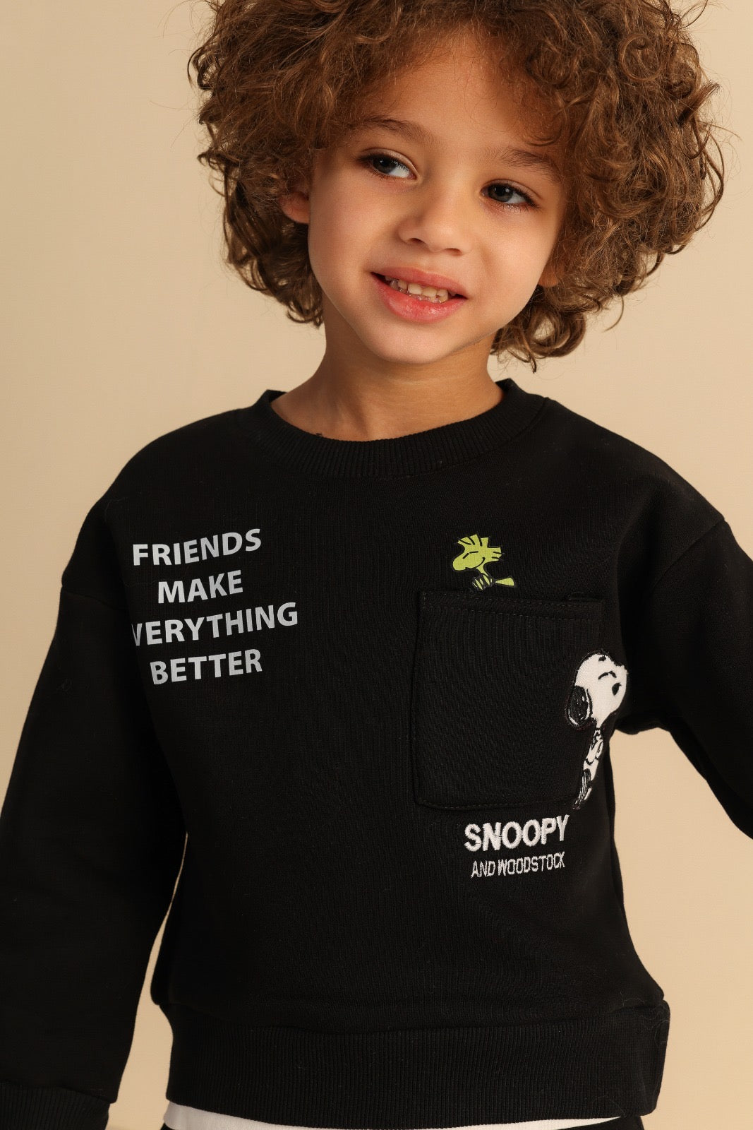 Kids’ Snoopy Black Sweatshirt & Jogger Pants Set – Casual 2-Piece Outfit