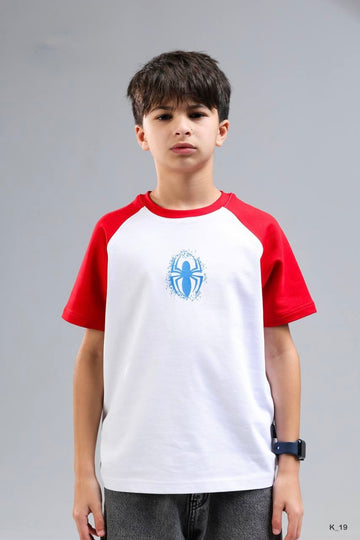 Boys Raglan Sleeve T-Shirt – White & Red Short Sleeve Casual Cotton Tee