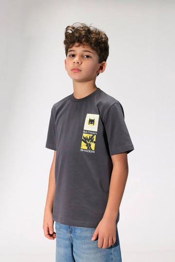 Boys Graphic Print T-Shirt – Charcoal Grey Short Sleeve Casual Cotton Tee