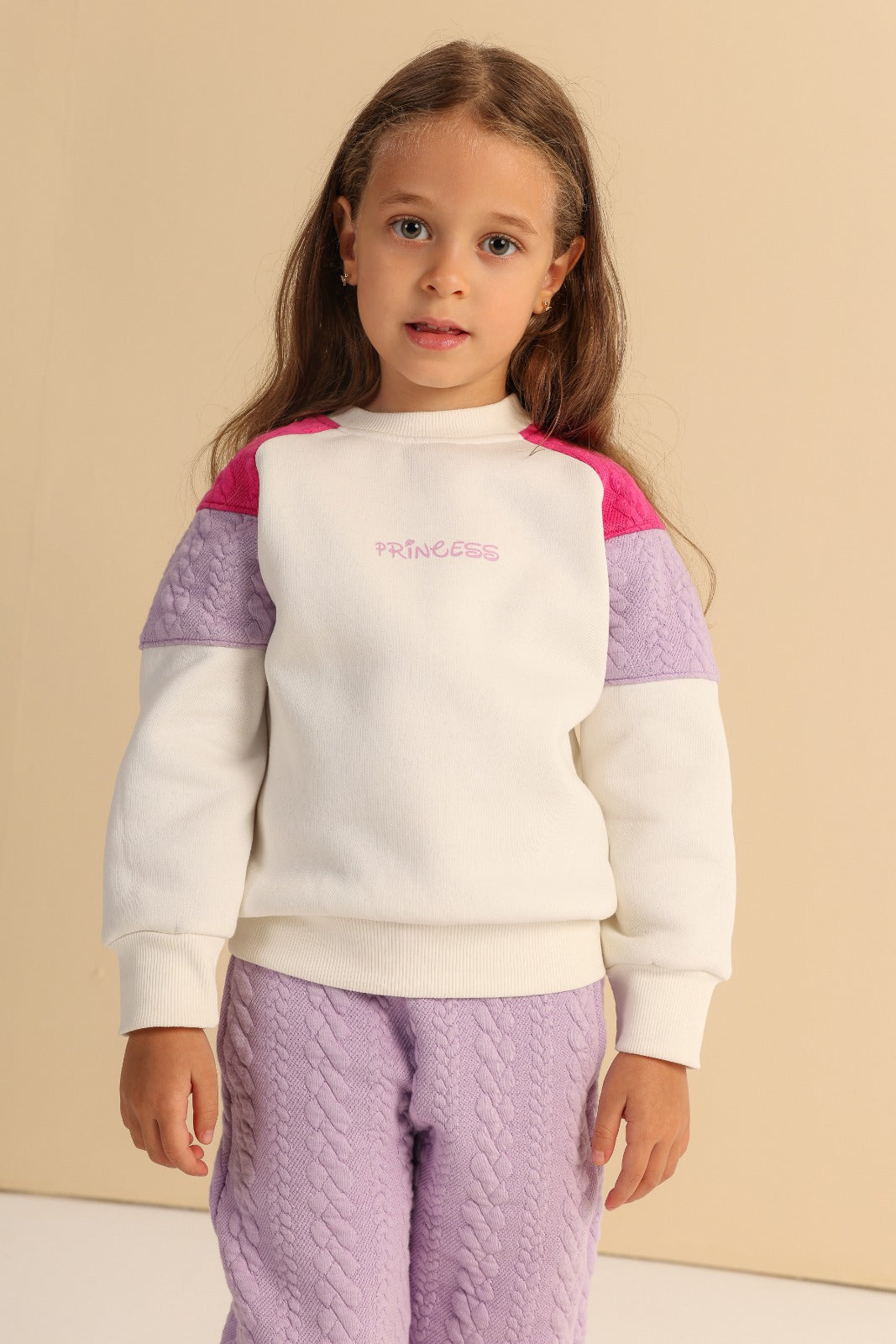 Girls’ Princess Cable Knit Sweatshirt & Pants Set – Cozy Two-Piece Outfit
