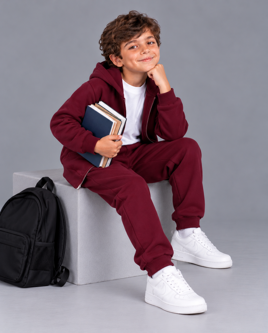 Milton Kids’ burgandy Zip-Up Hoodie – Comfortable Casual School Hoodie