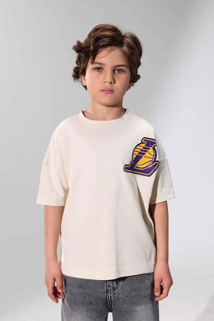 Kids Oversized Graphic T-Shirt – Soft Cotton Crew Neck Tee with Sports-Inspired Logo Print