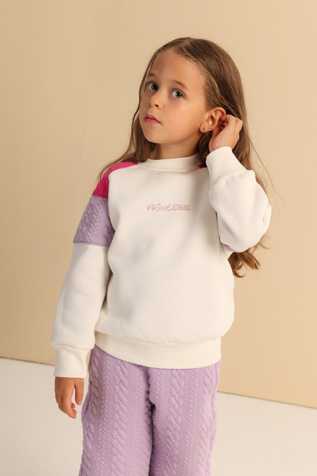 Girls’ Princess Cable Knit Sweatshirt & Pants Set – Cozy Two-Piece Outfit