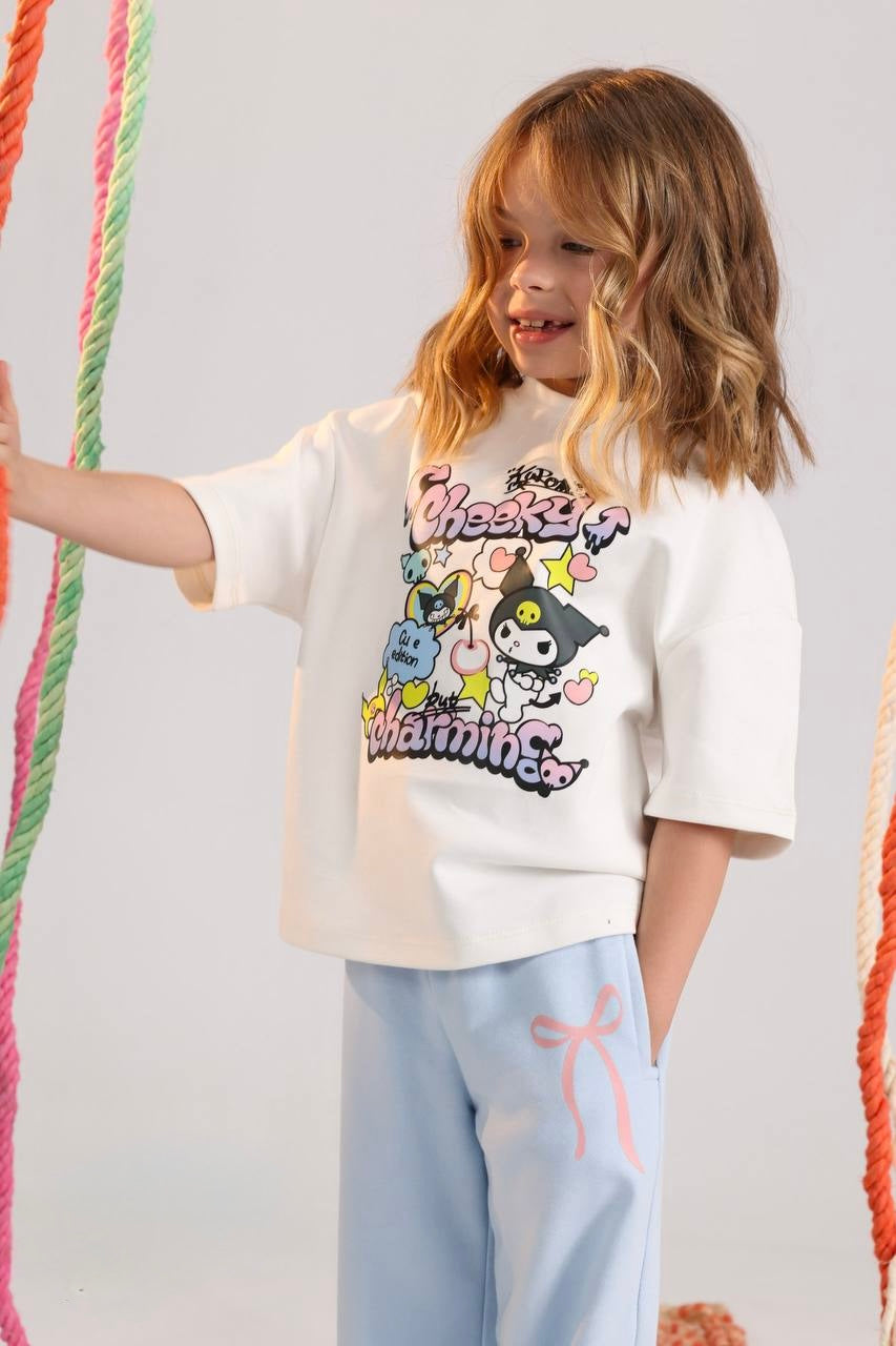 Girls “Bubbles Bring Bliss” Graphic T-Shirt & Wide Leg Pants Set – Casual Kids Summer Outfit (Sizes 10–16)