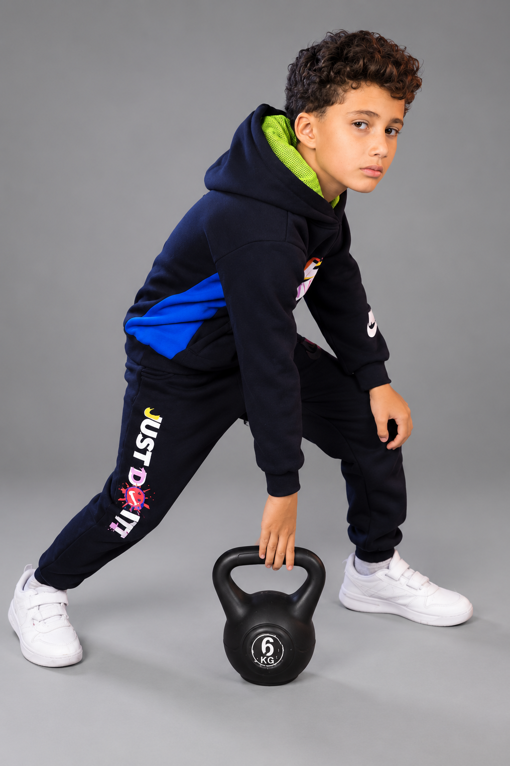 Kids Nike Graphic Hoodie & Jogger Set – Black and Neon Green