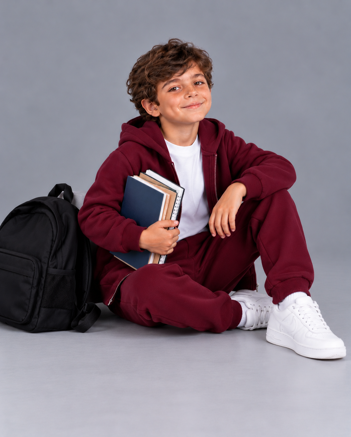 Milton Kids’ burgandy Zip-Up Hoodie – Comfortable Casual School Hoodie