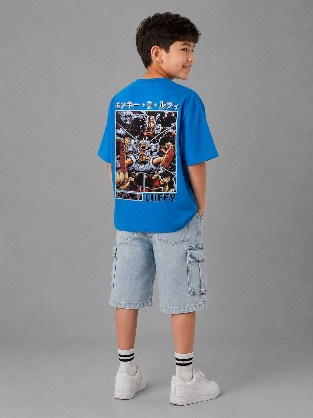 Boys Oversized Graphic T-Shirt – Casual Cotton Crew Neck Tee in Royal Blue