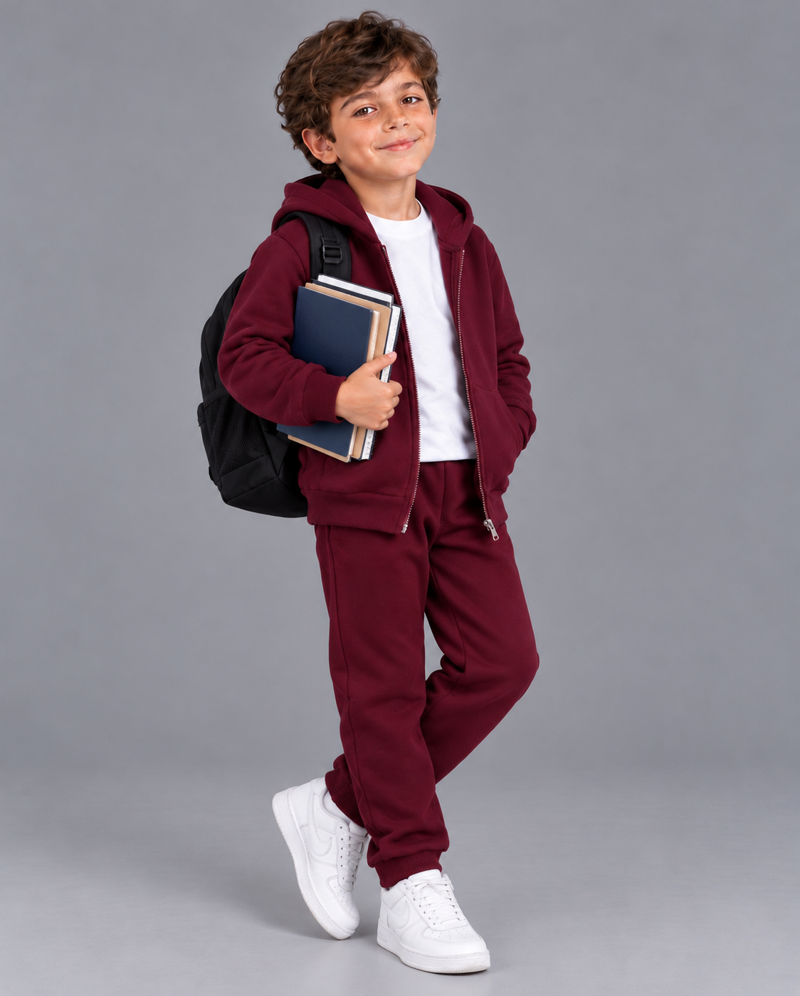 Milton Kids’ burgandy Zip-Up Hoodie – Comfortable Casual School Hoodie