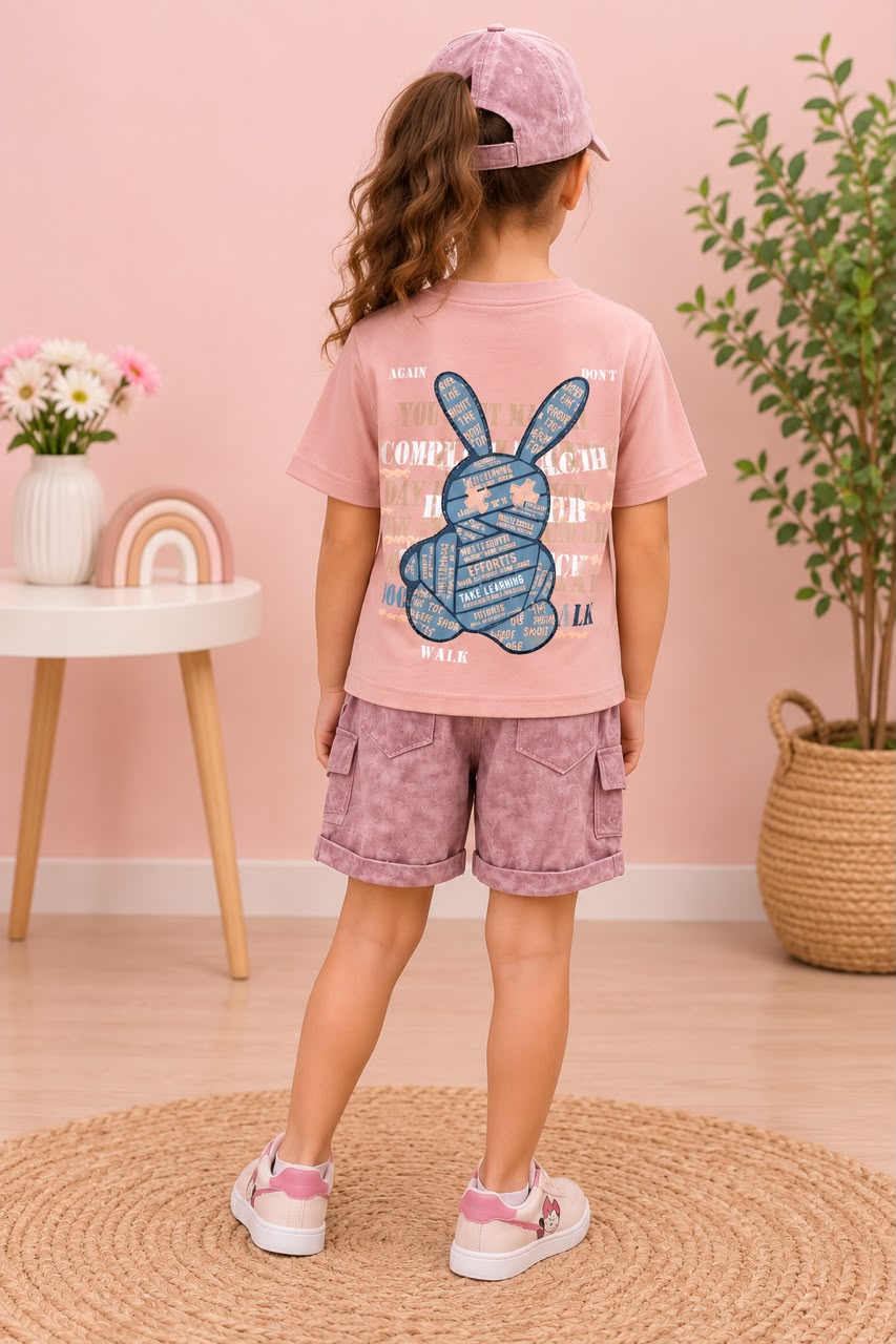 Girls Graphic T-Shirt & Denim Skirt Set – White Summer Casual Outfit (Copy 2)