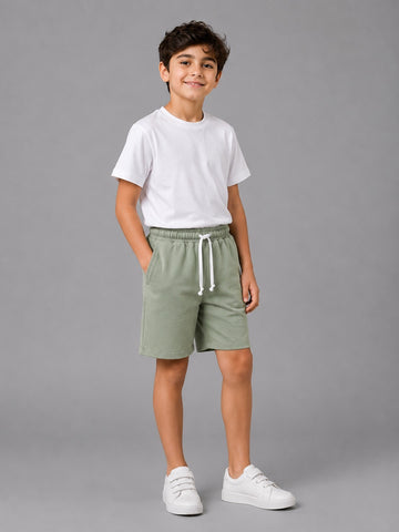 Boys Cotton Fleece Sweat Shorts – Elastic Waist Casual Summer Shorts in Sage Green