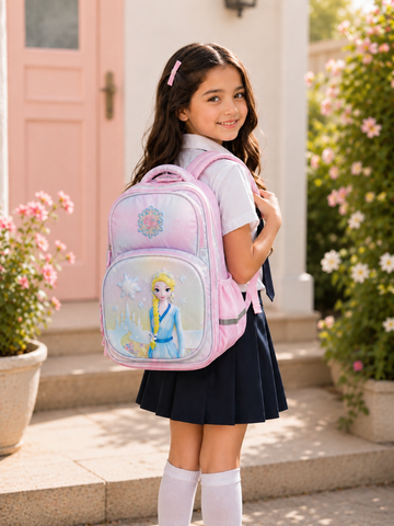 Girls’ Frozen School Backpack – 3-Compartment Pink & Purple Kids Backpack