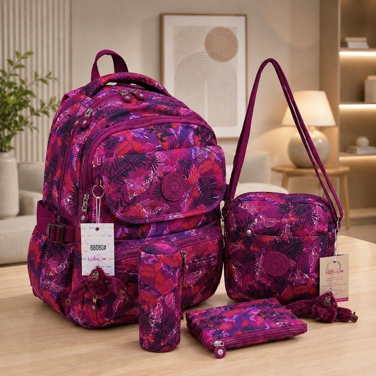 Girls Multi-Compartment Backpack Set with Crossbody Bag & Accessories – Lightweight Casual Travel Bag