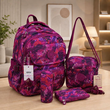 Girls Multi-Compartment Backpack Set with Crossbody Bag & Accessories – Lightweight Casual Travel Bag