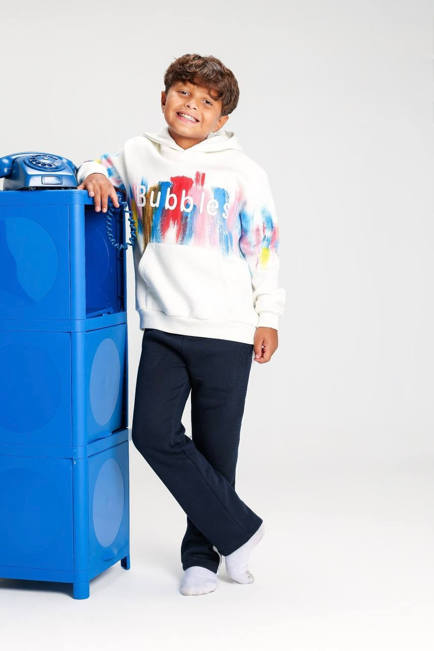 Boys Printed Hoodie & Jogger Pants Set – White Multicolor Casual Outfit Size