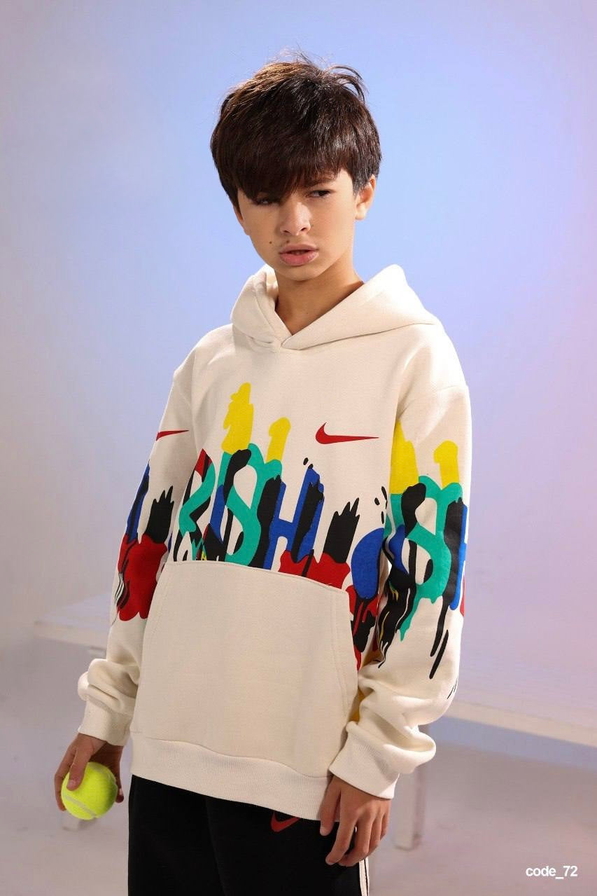 Boys Printed Hoodie & Jogger Pants Set – White Graffiti Streetwear Outfit