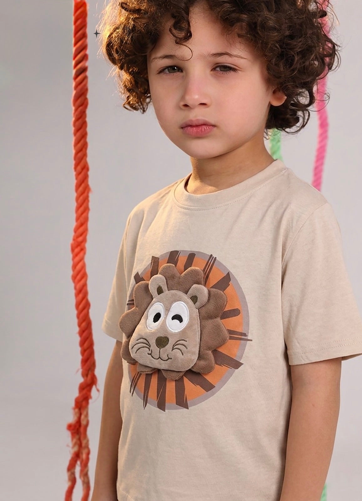 Bubbles Bring Bliss Kids Lion Graphic T-Shirt & Cargo Shorts Set – Beige/Brown | Size 2–4