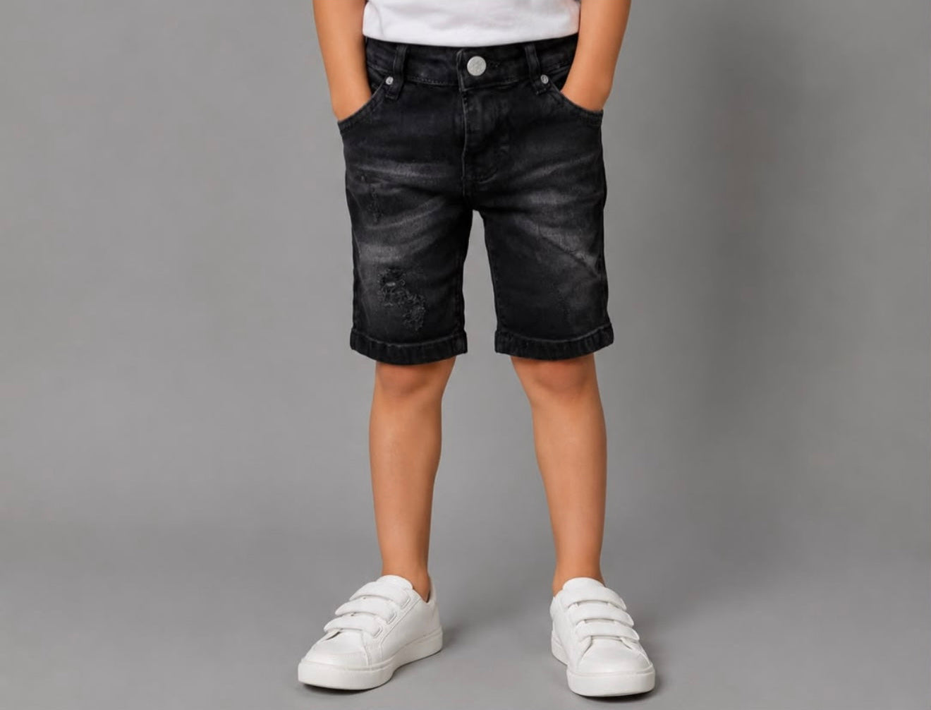 Boys’ Washed Black Denim Shorts – Distressed Casual Jean Shorts for Kids