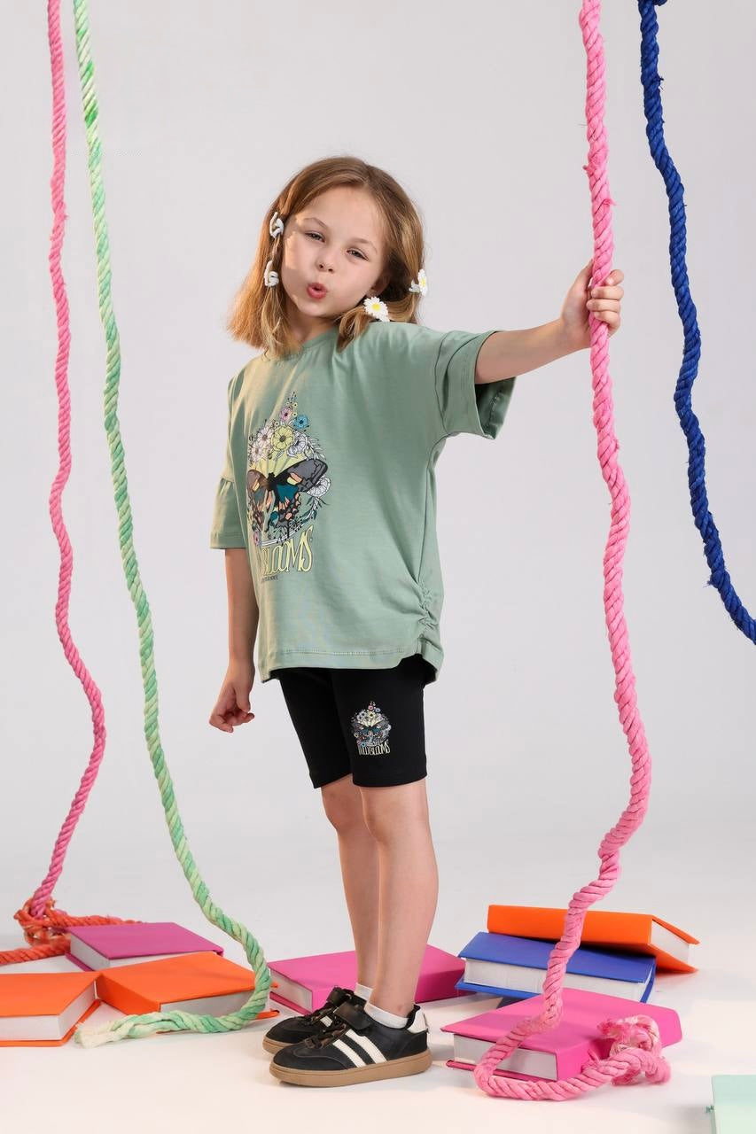 Girls Butterfly Graphic T-Shirt & Biker Shorts Set – Soft Cotton Outfit (Ages 2–10)