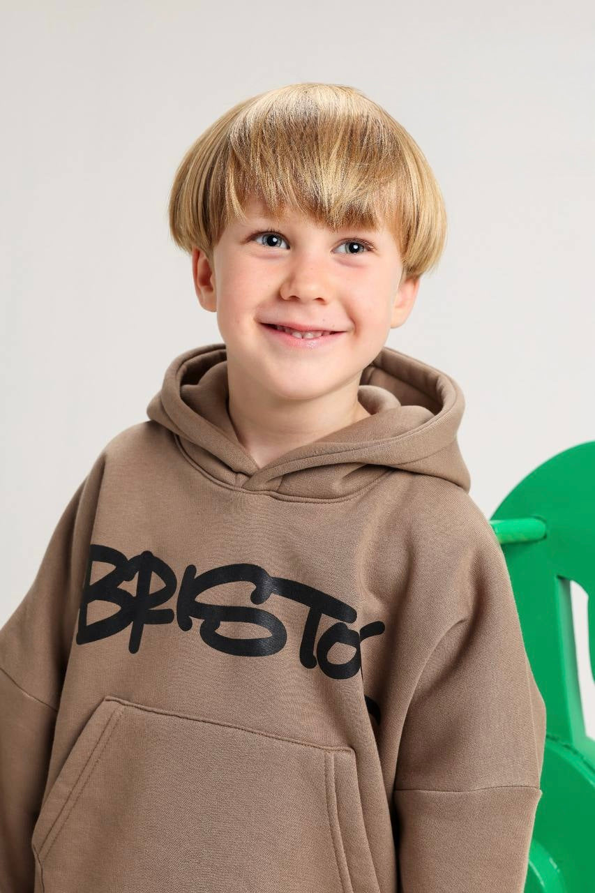 Boys Oversized Hoodie & Jogger Pants Set – Beige Casual Winter Outfit