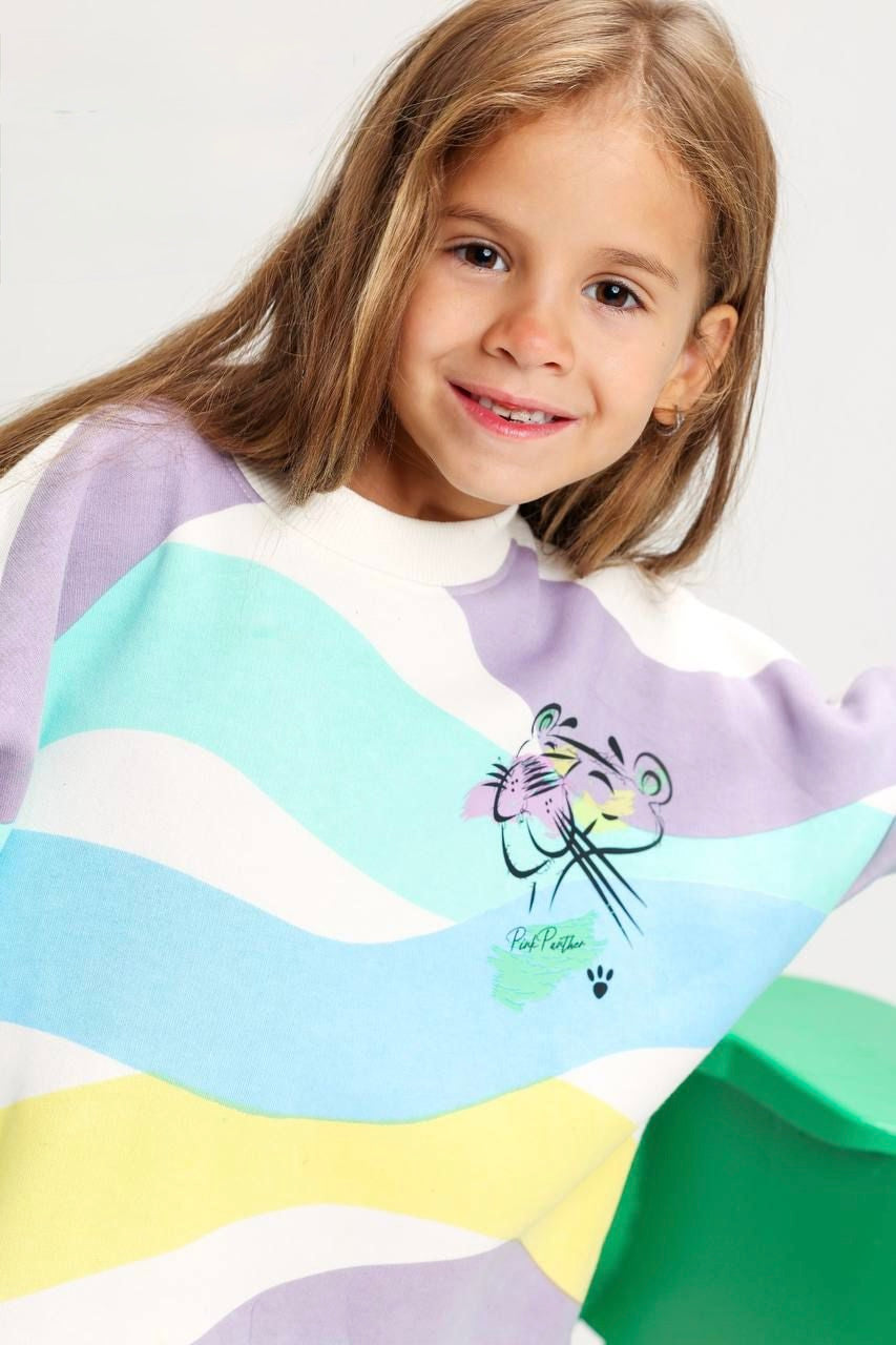 Girls Pastel Rainbow Sweatshirt & Lilac Pants Set – Soft Kids Lounge Outfit