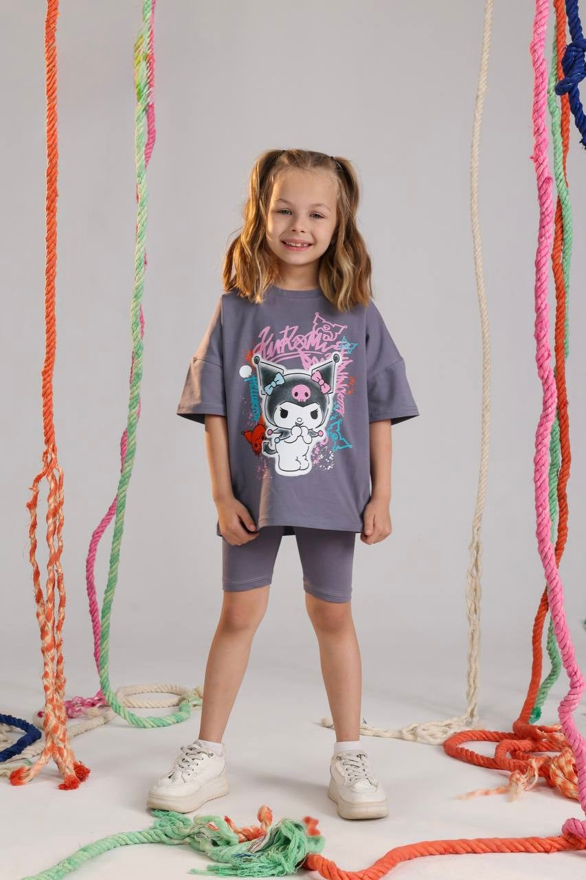 Girls Kuromi Graphic Oversized T-Shirt – Soft Cotton Casual Tee (Ages 2–10)