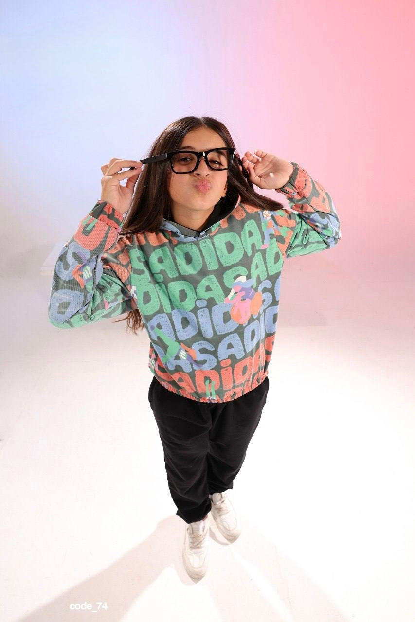 Girls Printed Hoodie & Jogger Pants Set – Multicolor Casual Sportswear Outfit