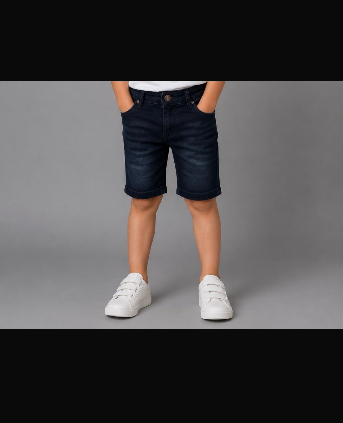 Boys’ Dark Wash Denim Shorts – Classic Stretch Casual Jean Shorts for Kids