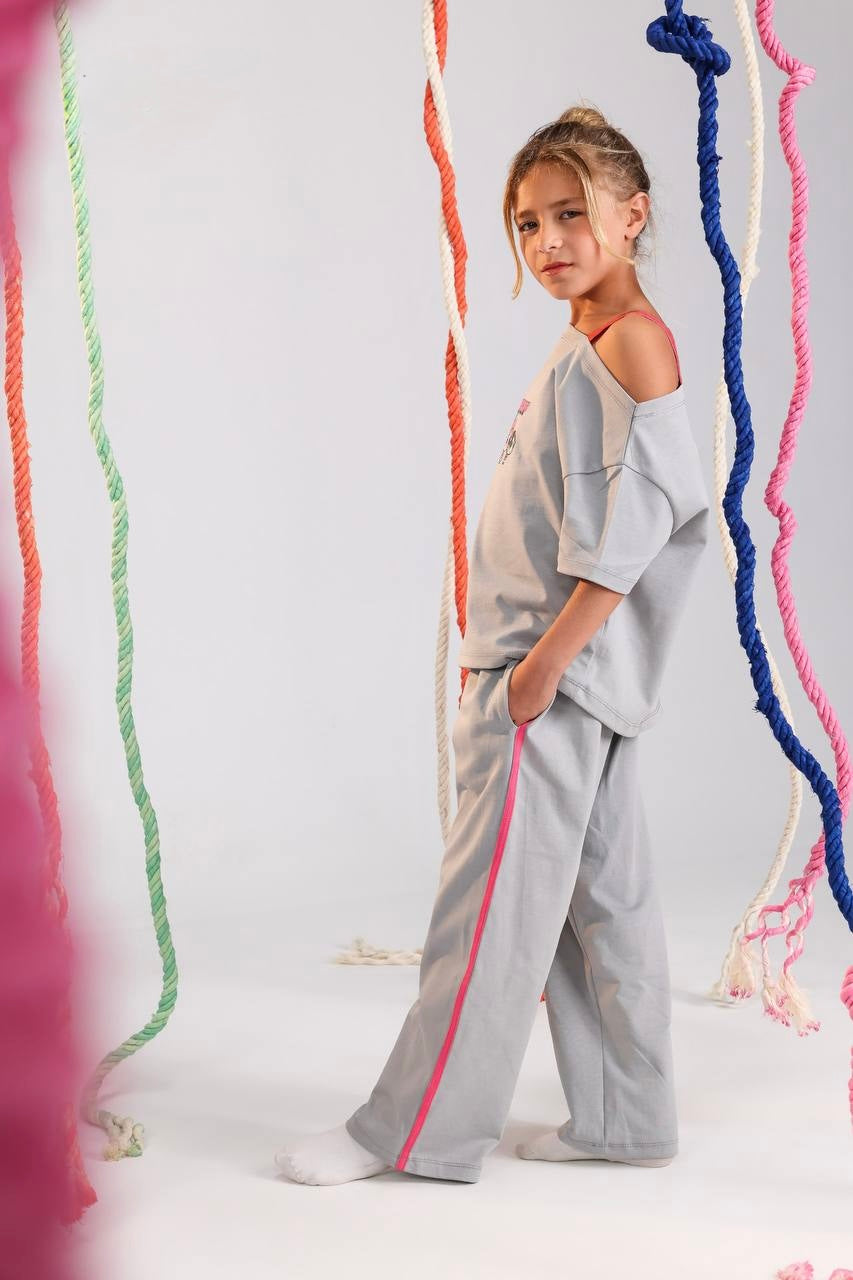 Girls Powerpuff Girls Printed Lounge Set – Off-Shoulder Top & Wide-Leg Pants