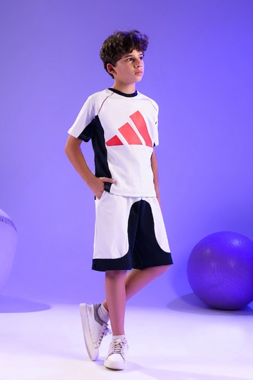 Boys White Performance T-Shirt & Color-Block Sports Shorts Set