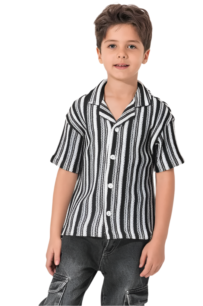 Boys' Striped Knit Button-Up Shirt