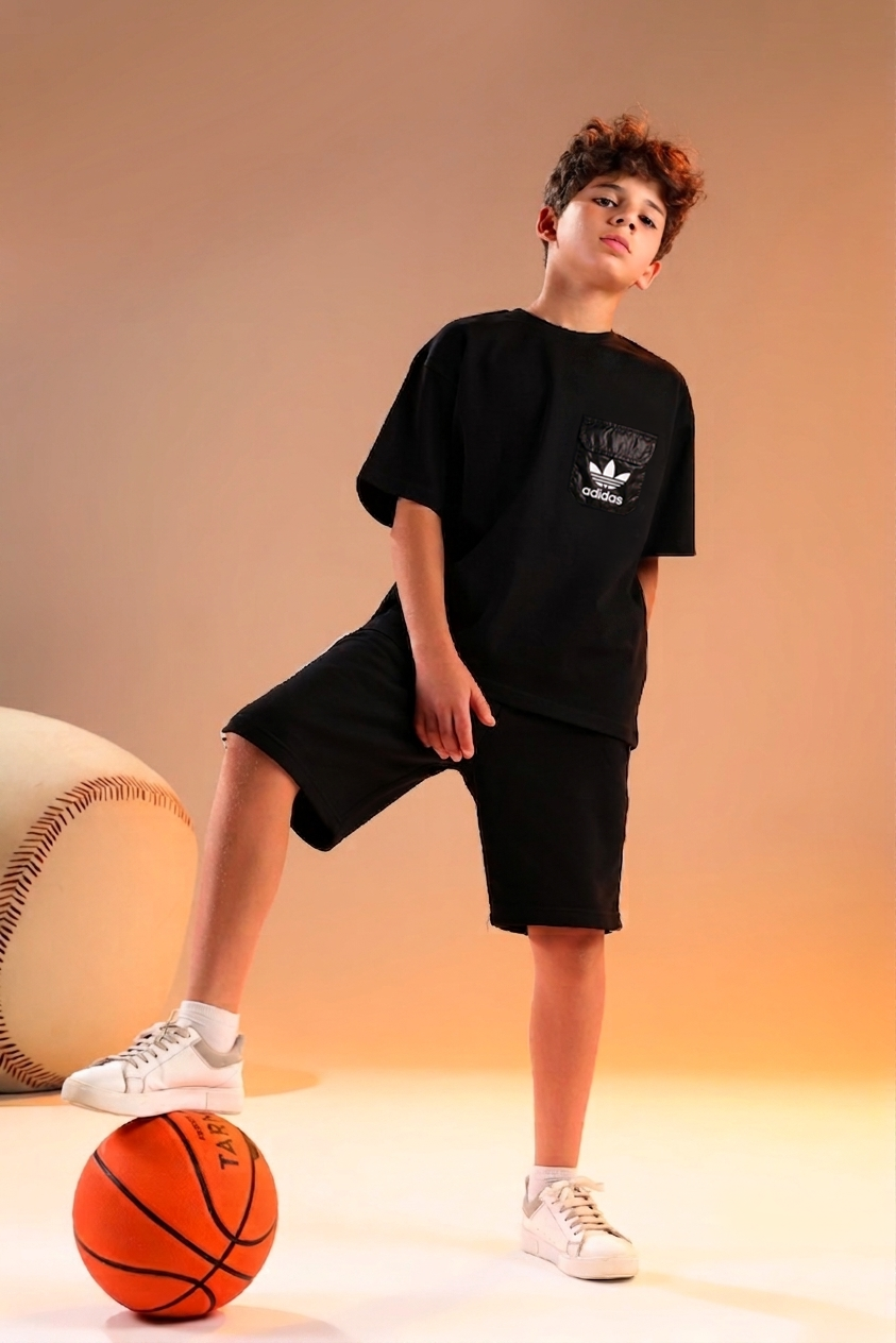 Boys Black Sport Set – T-Shirt & Shorts Casual Outfit