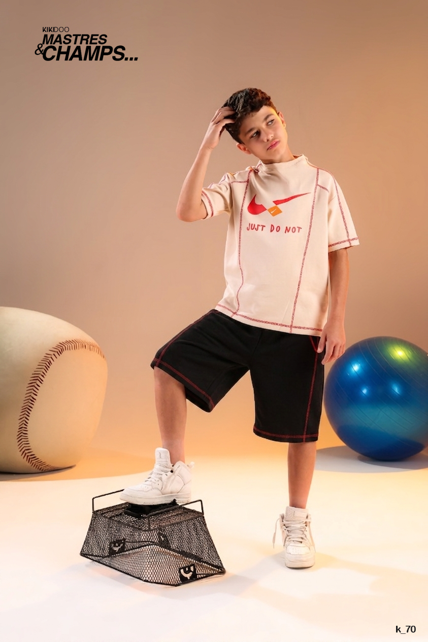 Kids Baseball Sports Set – Cream T-Shirt with Black Shorts