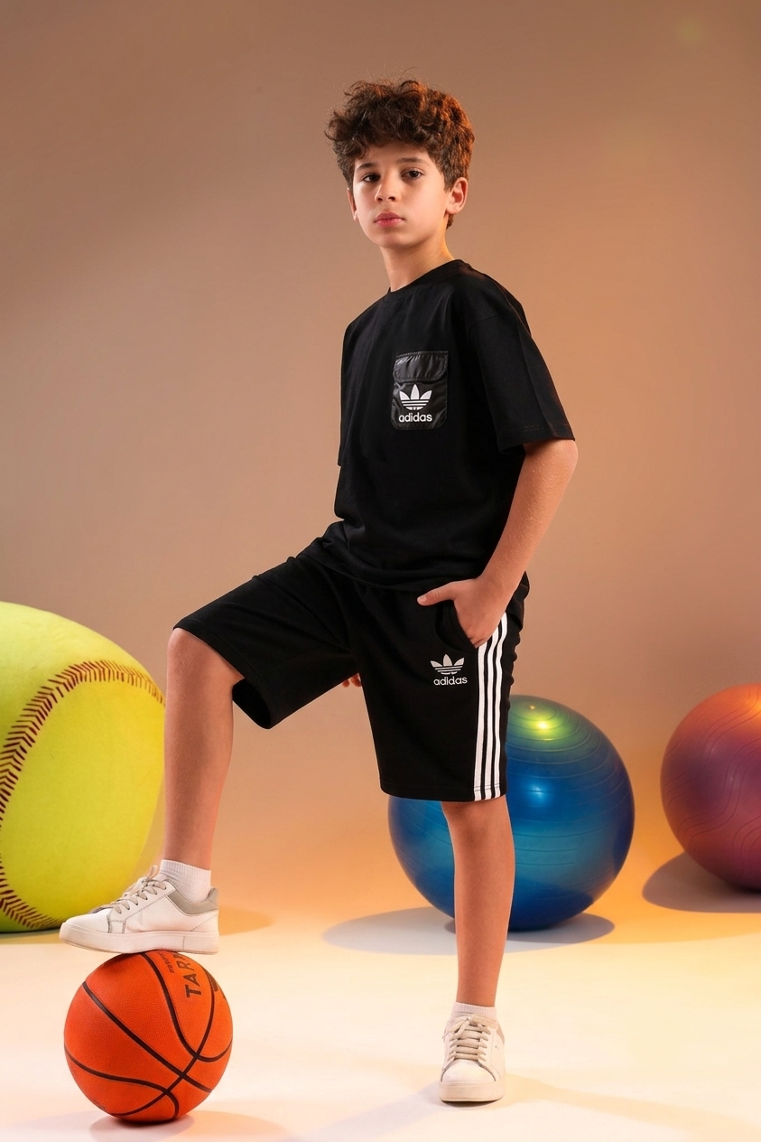 Boys Black Sport Set – T-Shirt & Shorts Casual Outfit