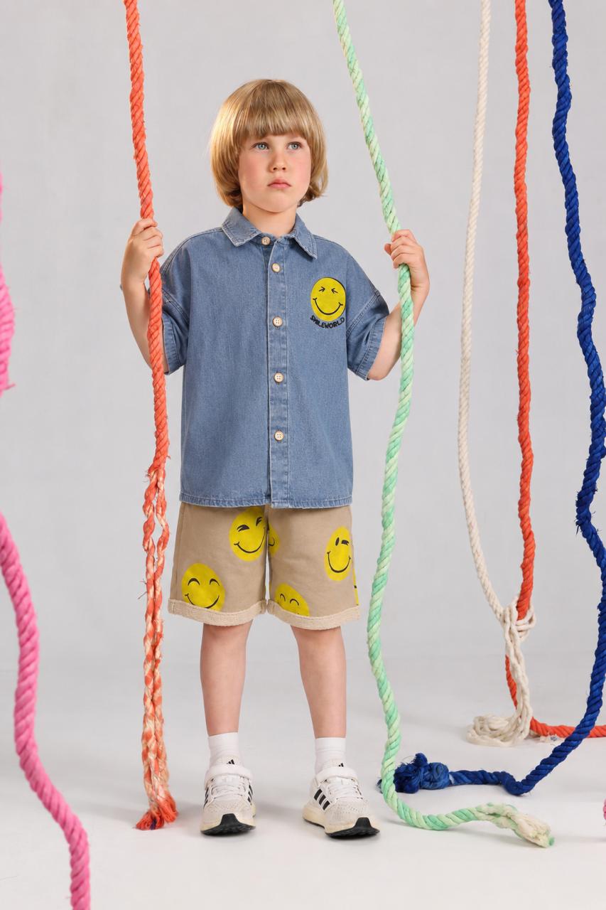 Kids Light Wash Denim Shirt & Bermuda Shorts Summer Outfit Set