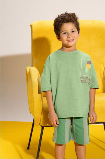 Kids Oversized Homewear Set – Short Sleeve T-Shirt & Matching Shorts in Sage Green
