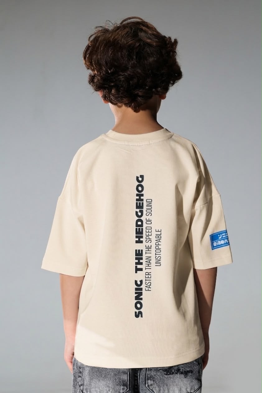Boys Sonic Graphic T-Shirt – White Short Sleeve Casual Cotton Tee