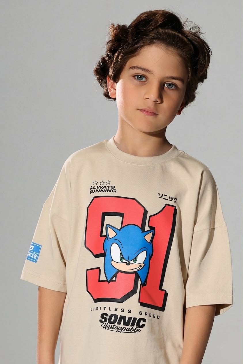 Boys Sonic Graphic T-Shirt – White Short Sleeve Casual Cotton Tee