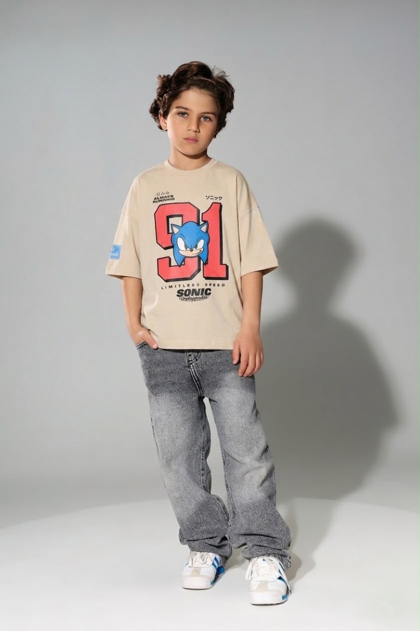 Boys Sonic Graphic T-Shirt – White Short Sleeve Casual Cotton Tee