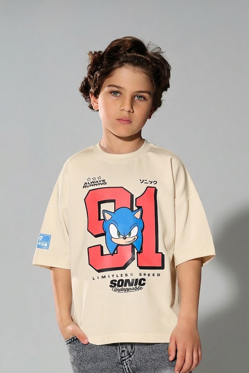 Boys Sonic Graphic T-Shirt – White Short Sleeve Casual Cotton Tee