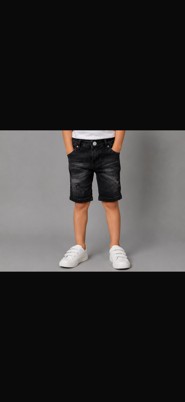 Boys’ Washed Black Denim Shorts – Distressed Casual Jean Shorts for Kids
