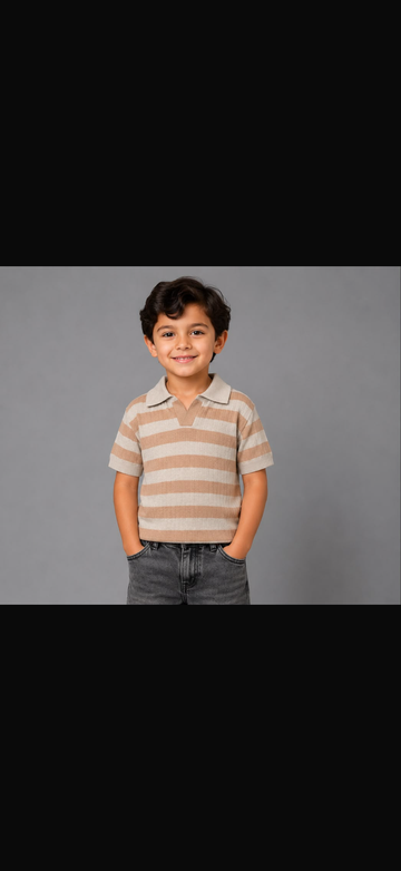 Boys’ Striped Knit Polo Shirt – Soft Short Sleeve Casual Collared Top for Kids